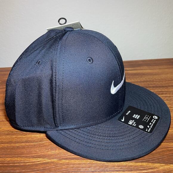 Nike Pro Cap Structured Round Bill Hat M/L Flat Bill Snapback FJ0437 010 Black - Picture 2 of 8